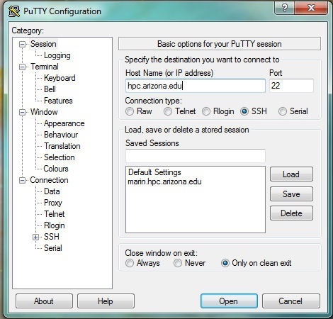 PuTTY configuration